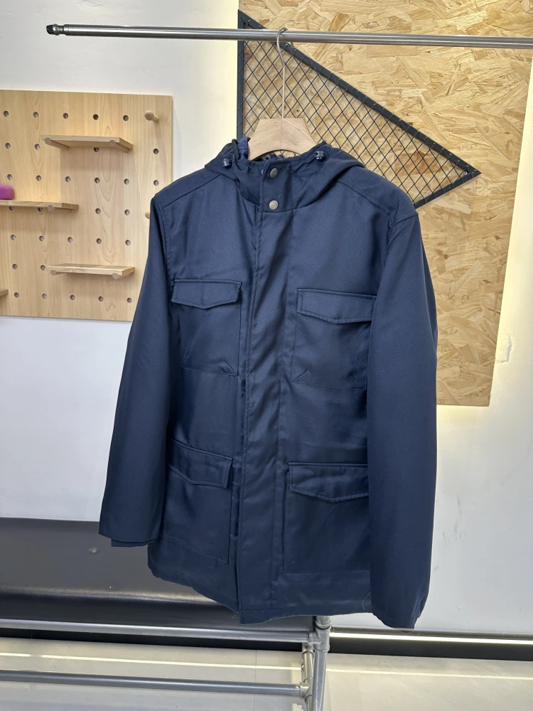 

Warm Cotton Hooded Jaet for Men Autumn Winter Multi-ket Casual Loose Workwear Sle Polyester Fiber Stand Fit Coat