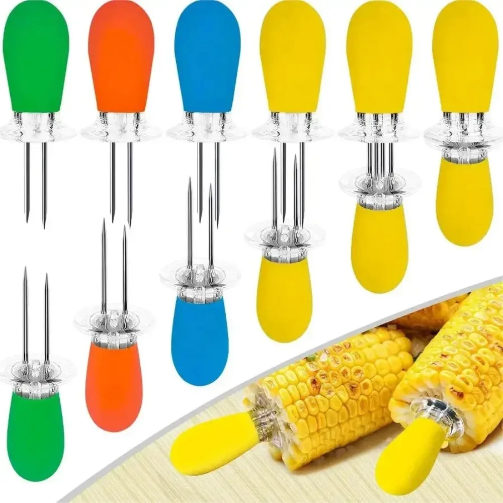 Stainless Steel Corn Forks with Rubber Handle Corn on The Cob Skewers Kitchen Cooking Tools and BBQ Party Utensils Accessories