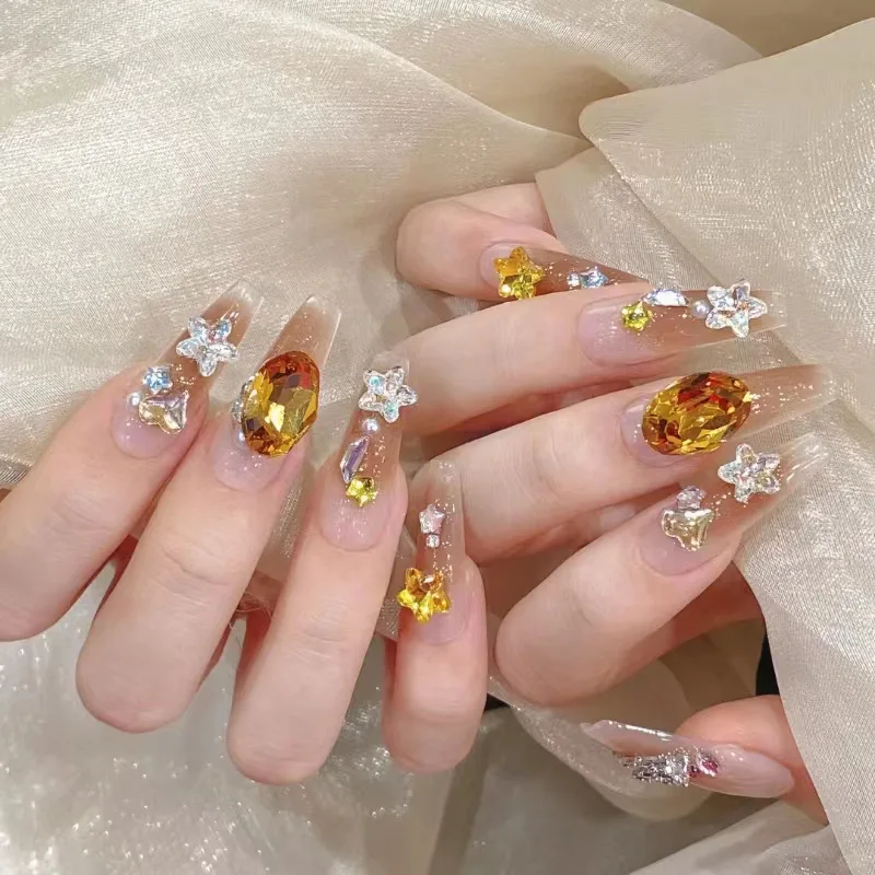 INS wear tip xingx rhinestone handmade sweet new nail sticker 30 pieces removable fingernail patch