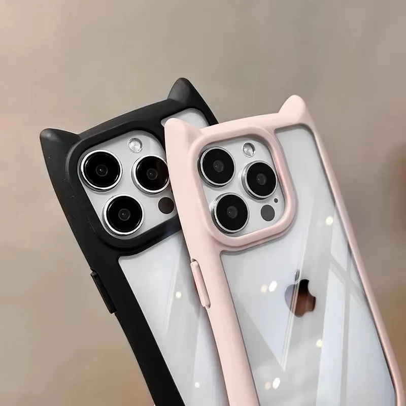 Funda de silicona suave con orejas de gato para iPhone 16 17 13 15 14 12 11 Pro Max Air XS Max Funda transparente a prueba de golpes 3