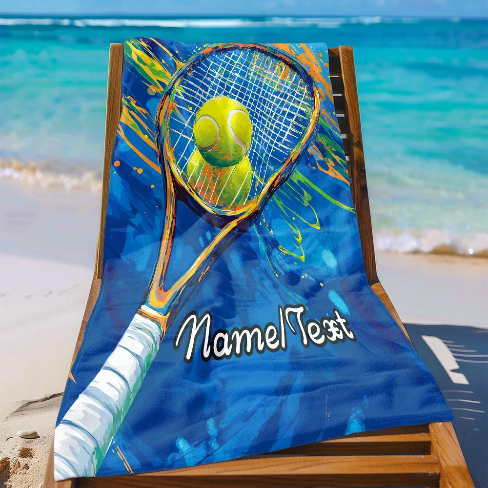 Custom Tennis Beach Towel Personalized Name Text Racket Sport 160x80cm Microfiber Bath Towels All Season Soft Absorbent Blanket