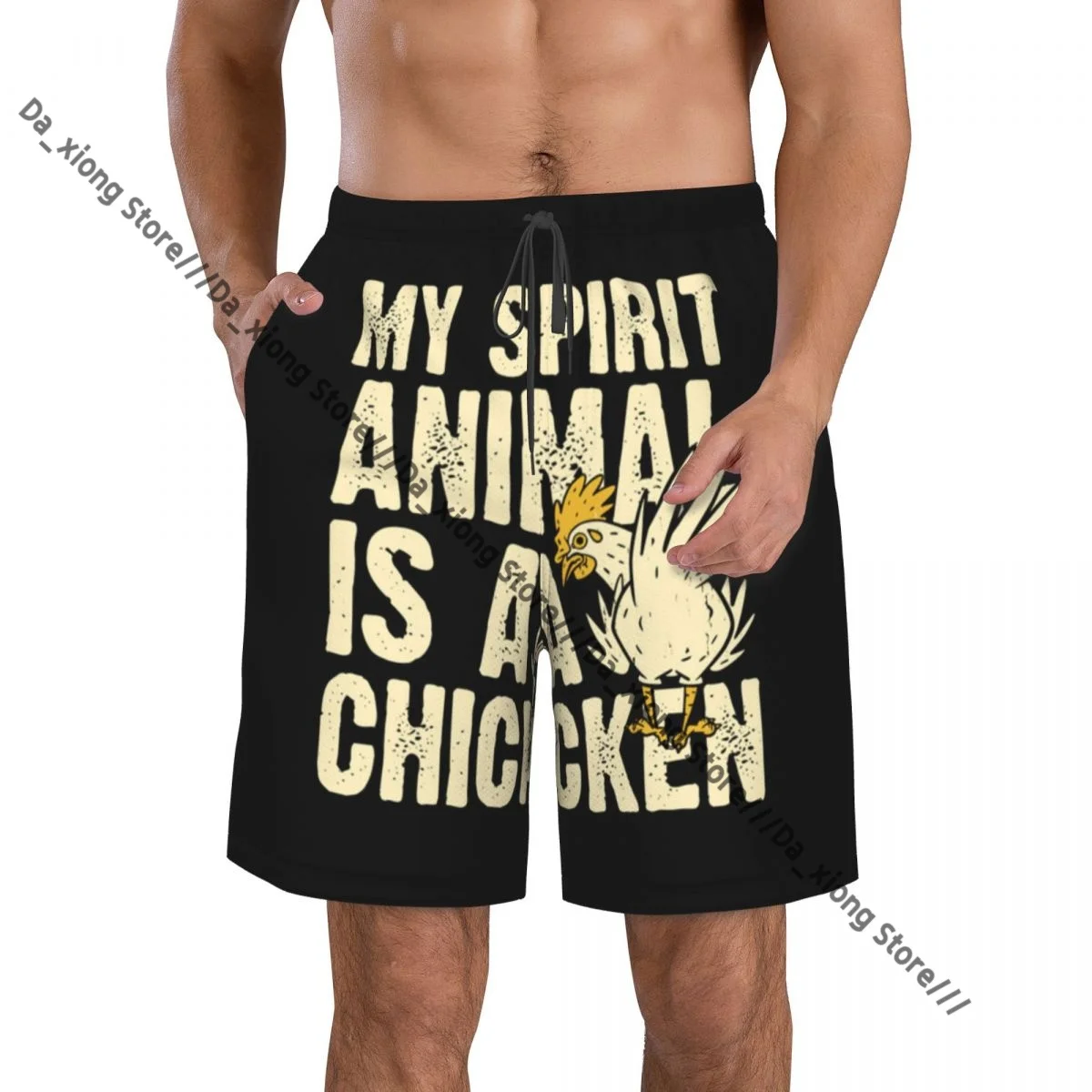 Mens Swimming Shorts Swimwear Funny Chicken Farmer Retro Vintage Chicken Trunks Swimsuit Beach Wear Boardshorts