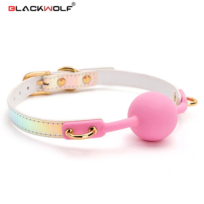 BLACKWOLF Soft Silicone Ball Gag Oral Fixation Bondage Mouth Gag Mouth Stuffed PU Leather Band Sex Toys for Couples Adult Games