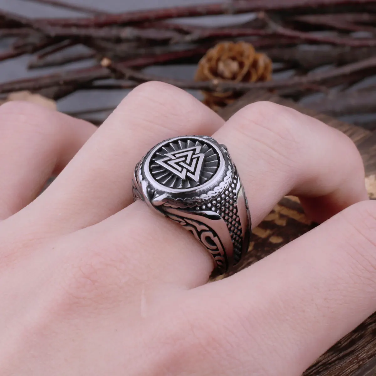 Viking Valknut Norwegian Rune Ring Mens Stainless Steel Nordic Celtic Knot  Amulet Punk Hip Hop Biker Street Jewelry