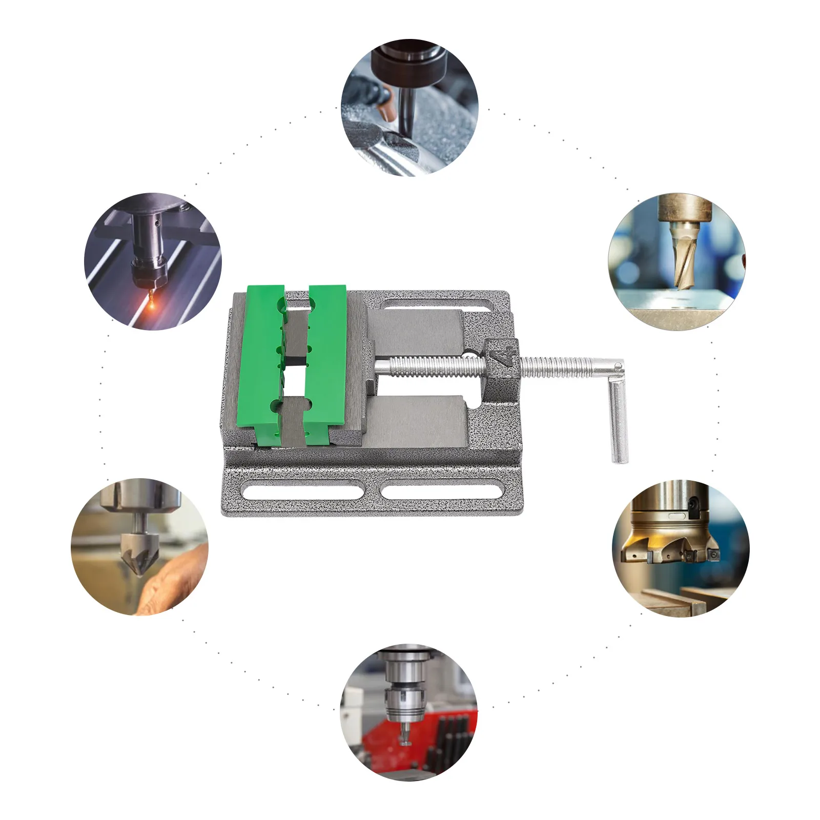 4" 드릴 프레스 바이스, 주철 및 강철, 미끄럼 방지 조, 안전한 베이스, 부식 방지, 설치 용이, 작업대용 컴팩트