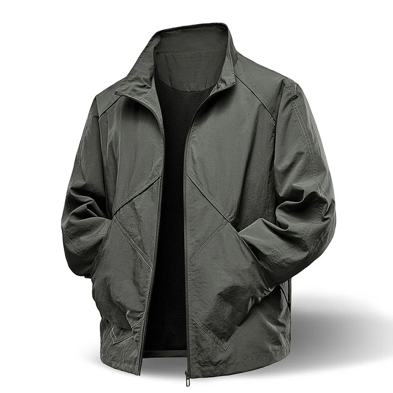 Fabric new jacket men's stand-up collar jacket fashionable men's side seam pocket zipper pocket jacket  three-dimensional D465