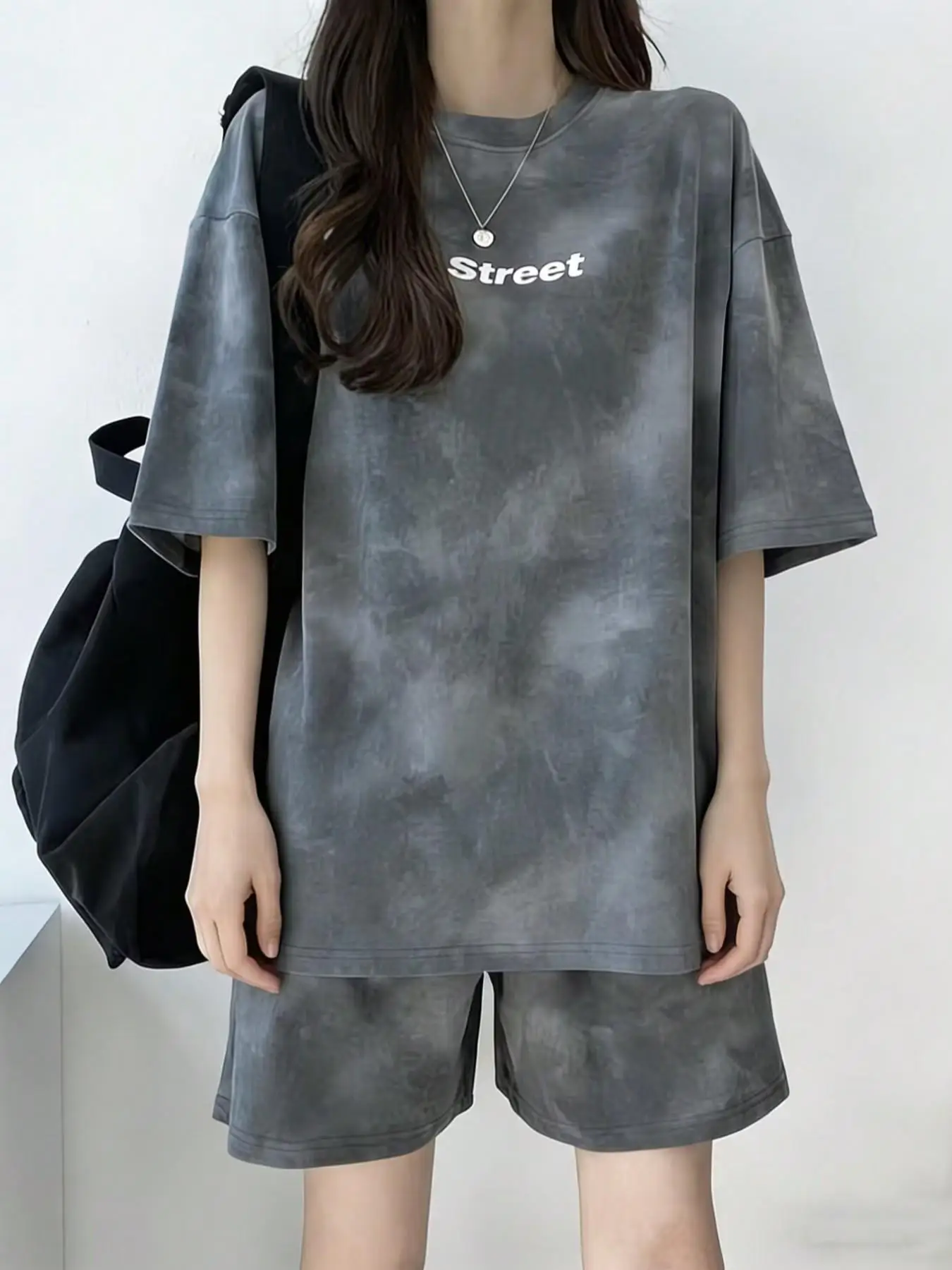 Teen Tie Dye Street Letter Co-Ord Tracksuit Casual Oversized Top Shorts Set Lightweight Wrinkle-Resistant Weekend Wear