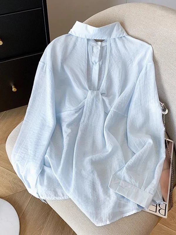 خفيفة الوزن من الحرير الجليدي للحماية من الشمس irt بتصميم مفرغ بعقدة با ملابس خارجية صيفية للسيدات بياقة غير رسمية