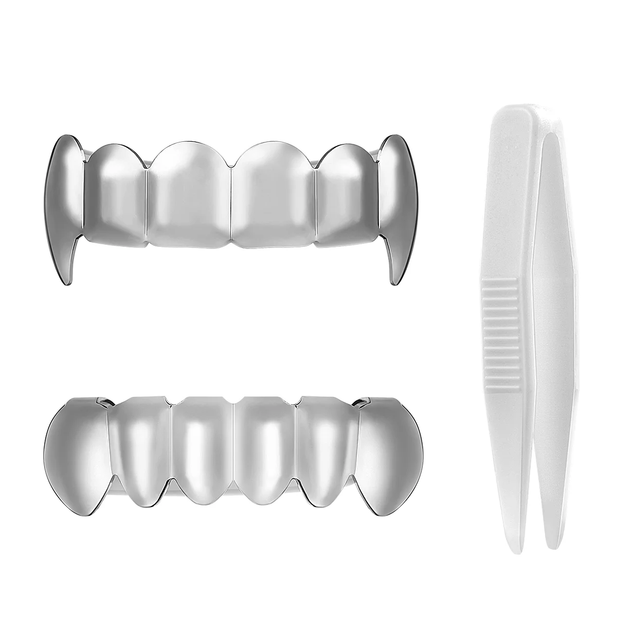 

NUOBESTY Hip Hop Teeth Hip Hop Jewelry Silver Teeth Braces and Bottom Set Shiny Teeth