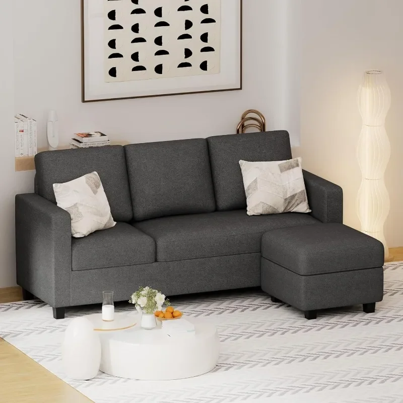 ZHENXIANG Sectional Couch with Reversible Chaise,Fabric Small Sofa for Living Room,64.2x42.5x16.9 Inches, 660lbs Weight Capacity