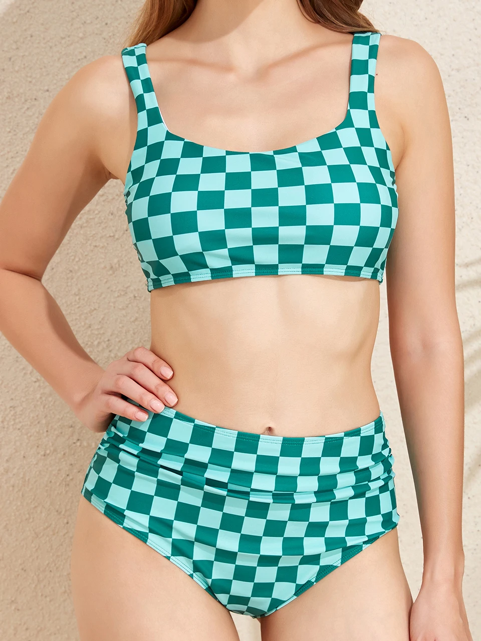 

Plaid Prinded Sport Bikini Set High Waist Swimsuit 2026 Women Padded Sexy Swimwear Female Swimming Bathing Suit Beachwear Summer