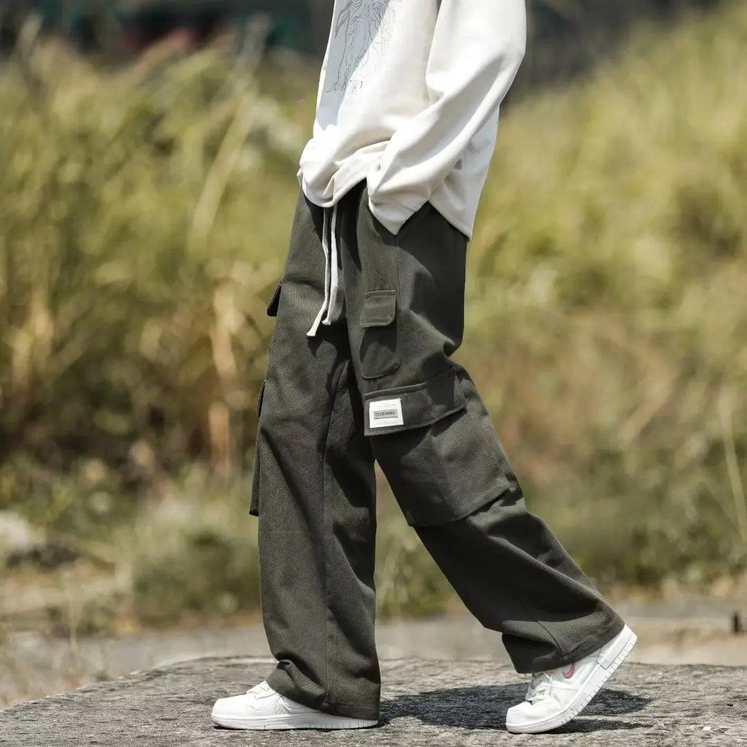 Trendy Men's Casual Pants Japan High Street Fashion Men's Clothing High Quality Simple Light Color Straight Tube Loose Pants New