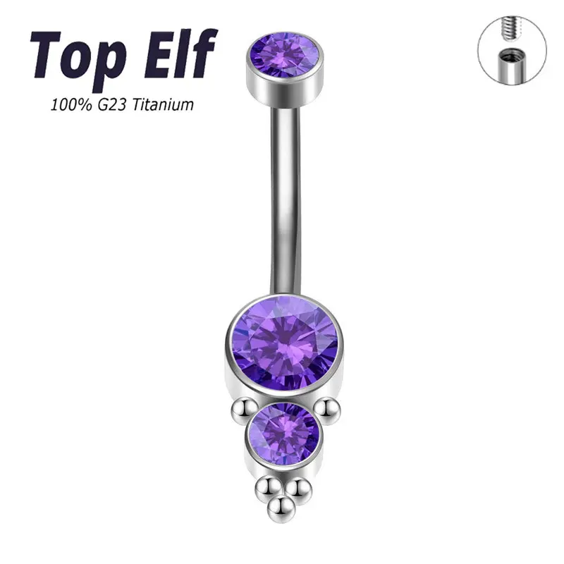 Luxury Navel Nail With Two Inlaid Zircon G23 ASTM F136 Titanium Belly Button Ring 14g Navel Piercing Ring Popular For Women