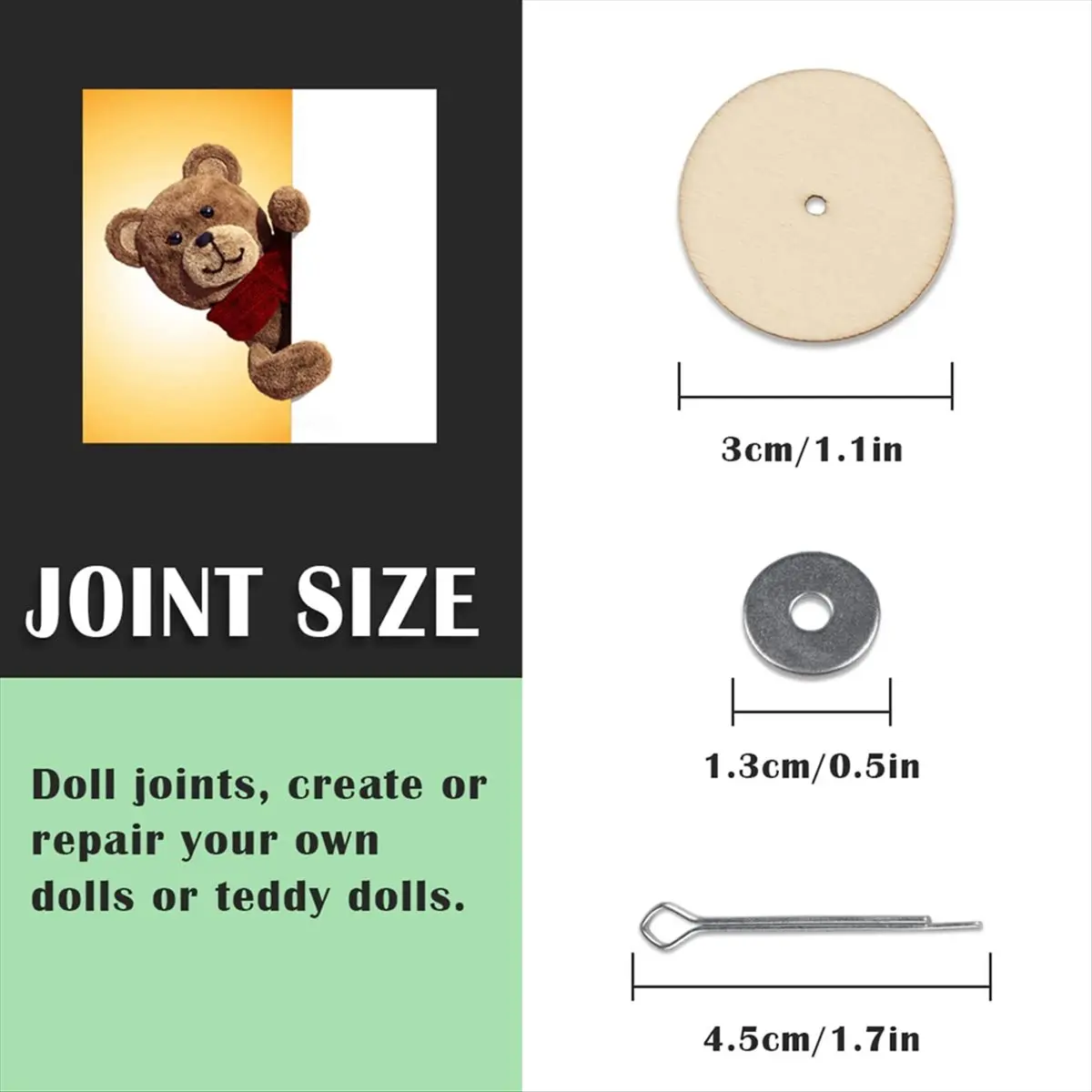 【~ NEW A03R】10 Sets Doll Joint Connectors Cotter Pin Joints and Wooden Fibreboard Disks Movable Engage Bolt Accessories, 30mm