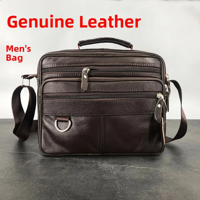 Leather Men's Bag Casual Handbag Shoulder Bag Crossbody Bag for Middle-Aged And Elderly Lightweight Business Leisure Top Laye...