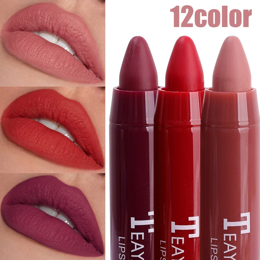 Lápiz labial mate de terciopelo, 12 colores, resistente al agua, de larga duración, Sexy, rojo, maquillaje, cosméticos