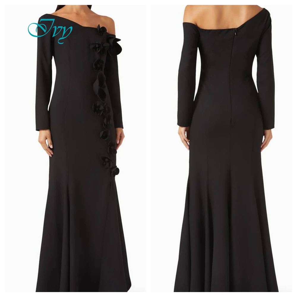 Customized Exquisite One Shoulder Long Sleeves Evening Dress High Quality Satin Prom Dresses Temperament Flowers Party Gowns