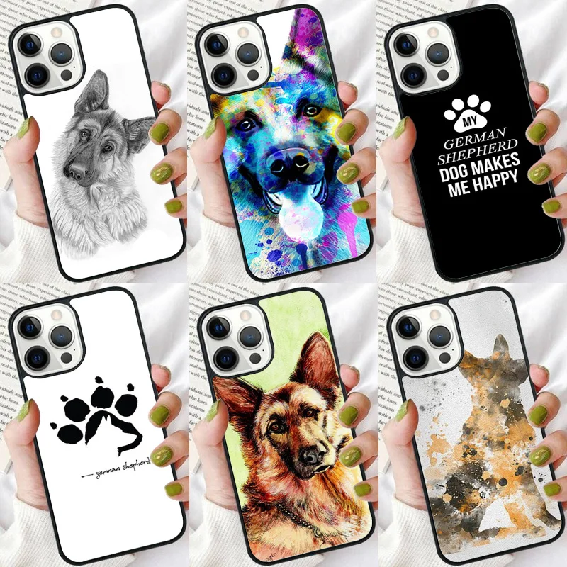 Cartoon German Shepherd Dog Phone Case For iPhone 16 15 14 plus XR XS 11 12 13 Pro max Bumper Shell Cover coque