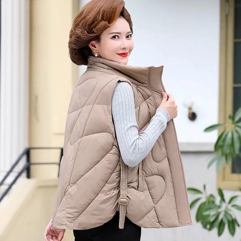 2023New Autumn Winter Down Cotton Vest Jacket Women Mid-Aged Waistcoat Sleeveles Parkas Coat Female Casual Overcoat Ladies Tops