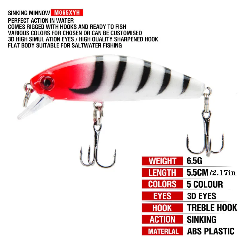 1 Pcs 55mm 6g Minnow Lure Sinking Fishing Artificial Bait Hard Plastic Wobbler Fishing Pesca Trout Bass Lure Fishing Bait