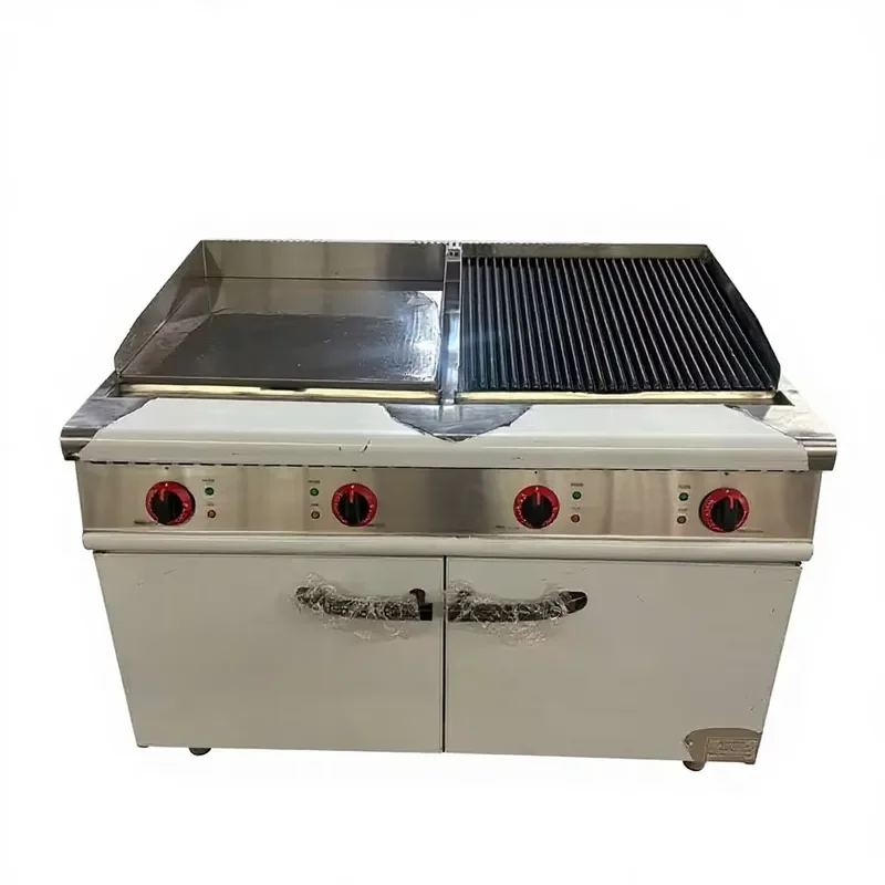 Professional Lava Rock Grill Combine with Flat Griddle With Cabinet Cooking Equipment Griddle + Lava Rock BBQ Grill