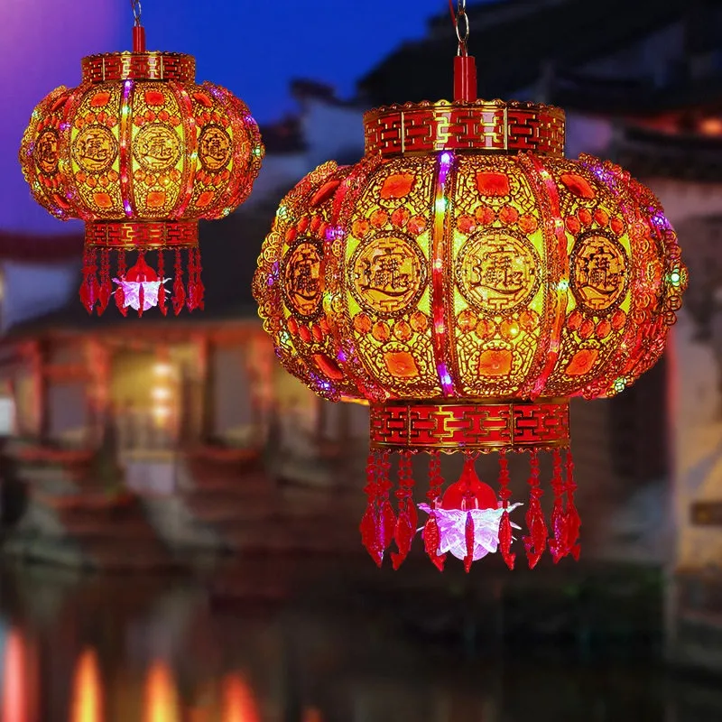 Big red festive New Year housewarming rotating LED marquee Spring Festival entrance balcony pair of lanterns