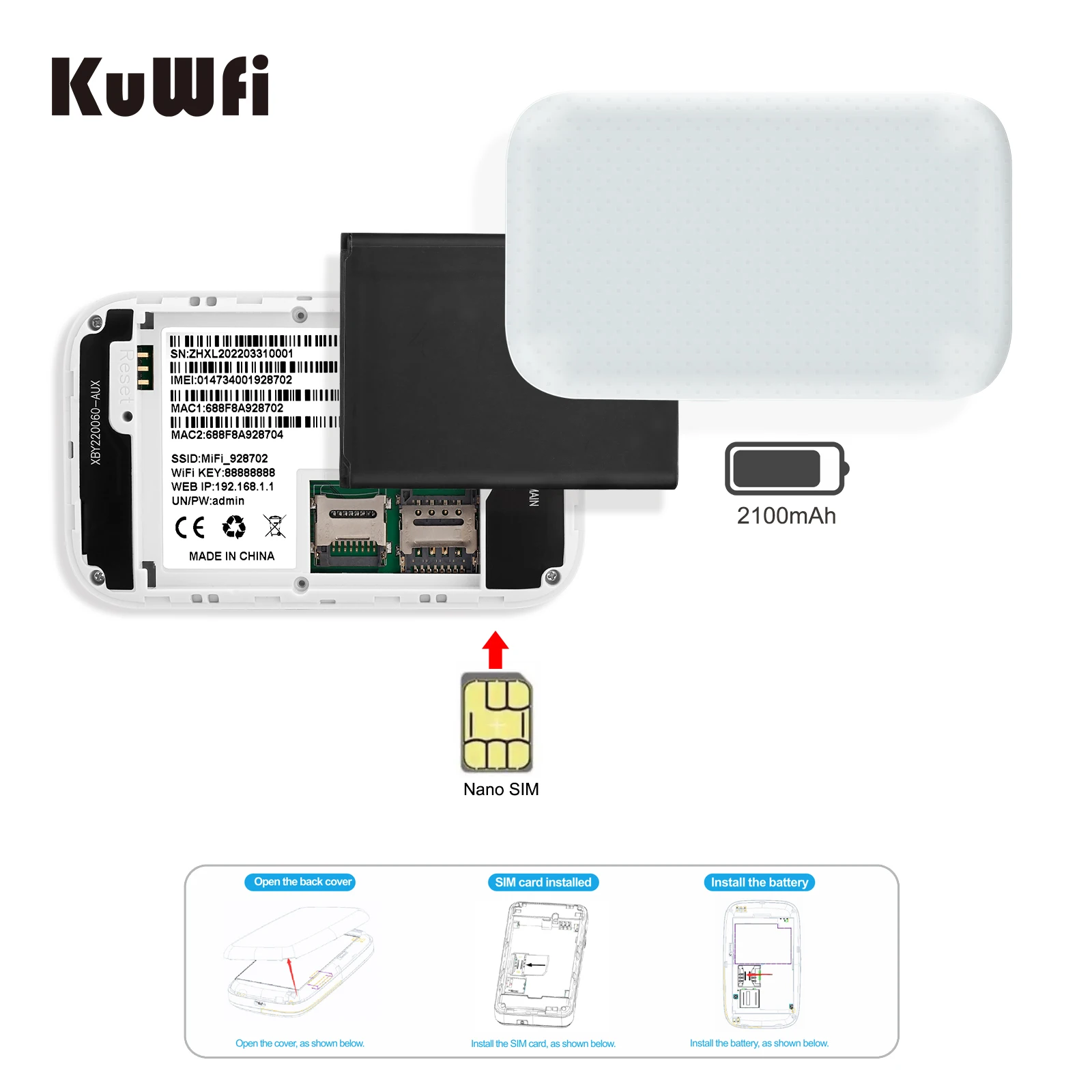 KuWFi Router 4G LTE Korea 150Mbps, Router Hotspot seluler Mini luar ruangan 4G LTE Modem Wi-fi Router kartu SIM untuk RU/Korea/Brasil/UE