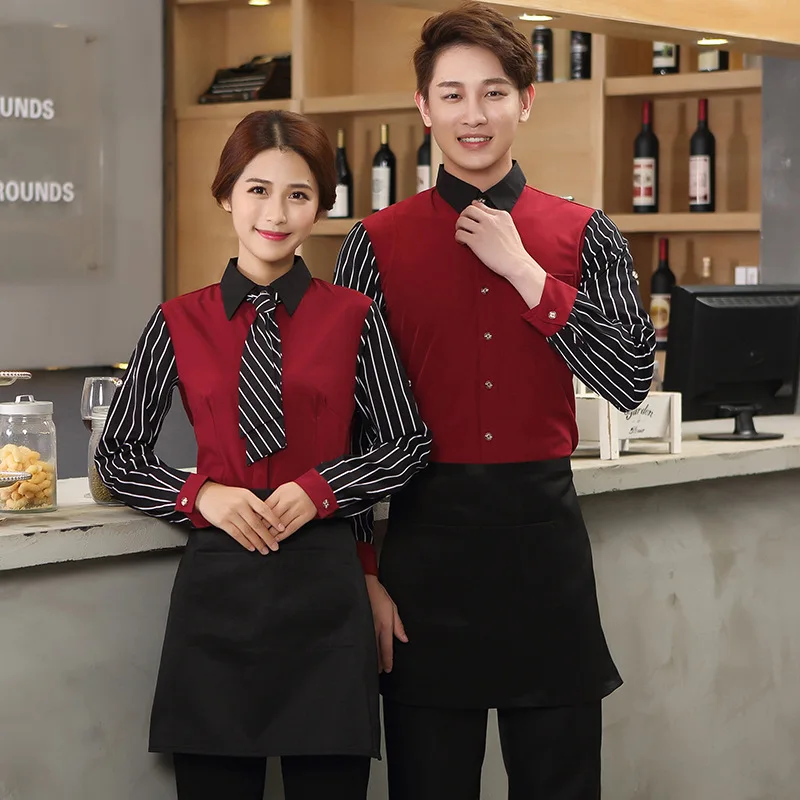 

Hotel Waiter Work Uniform Spring Autumn Winter Long Sleeve Shirt Restaurant Coffee Milk Tea Shop Fast Food Work Uniform Unisex