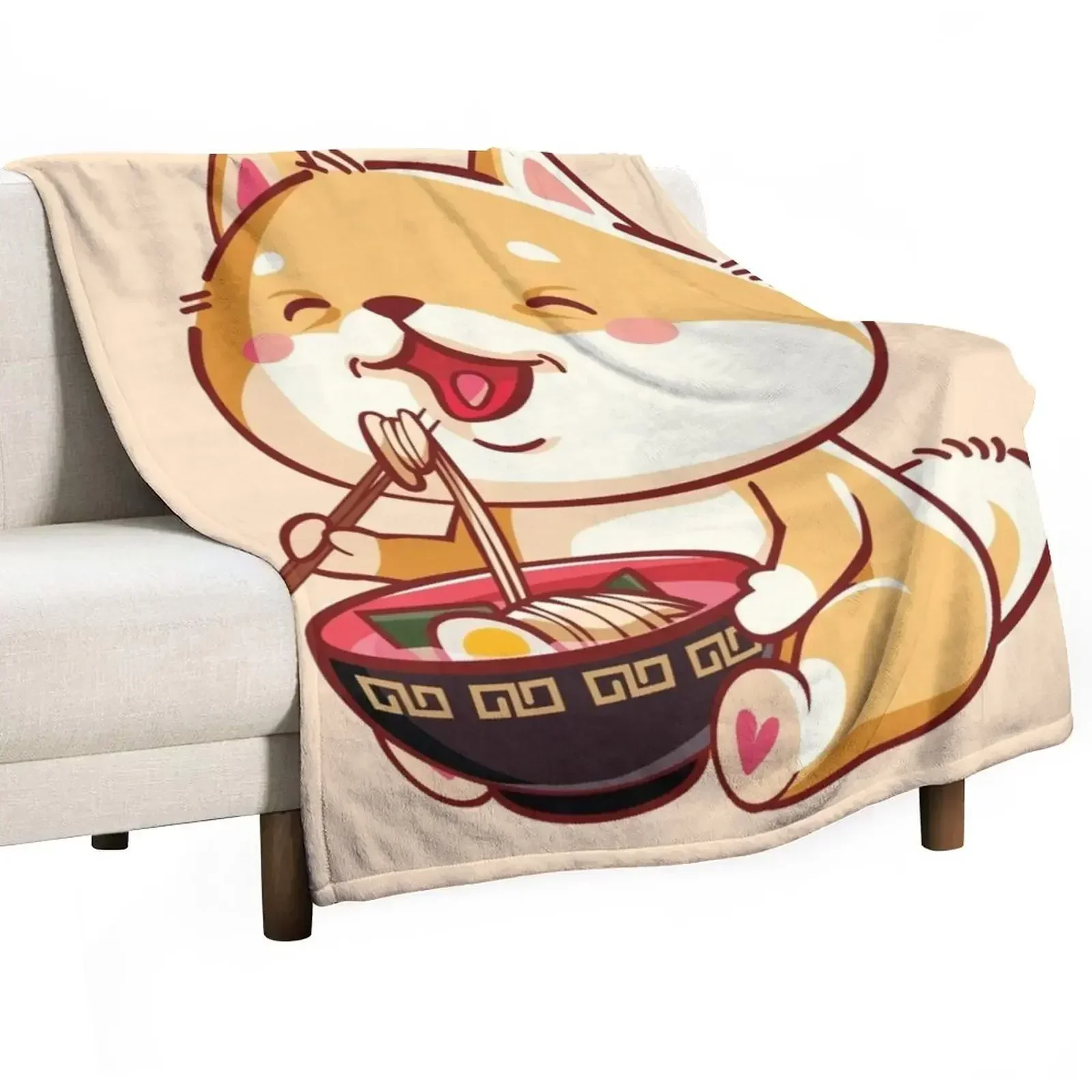 

Cute shiba inu eating ramen, kawaii Throw Blanket Lightweight Cozy Blanket for Bed Sofa