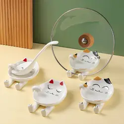 Cooking Tools Kitchen Cartoon Spoon Rest Cat Design Ceramic Spoon Holder Utensil Spatula Holder Heat Resistant Storage Shelves