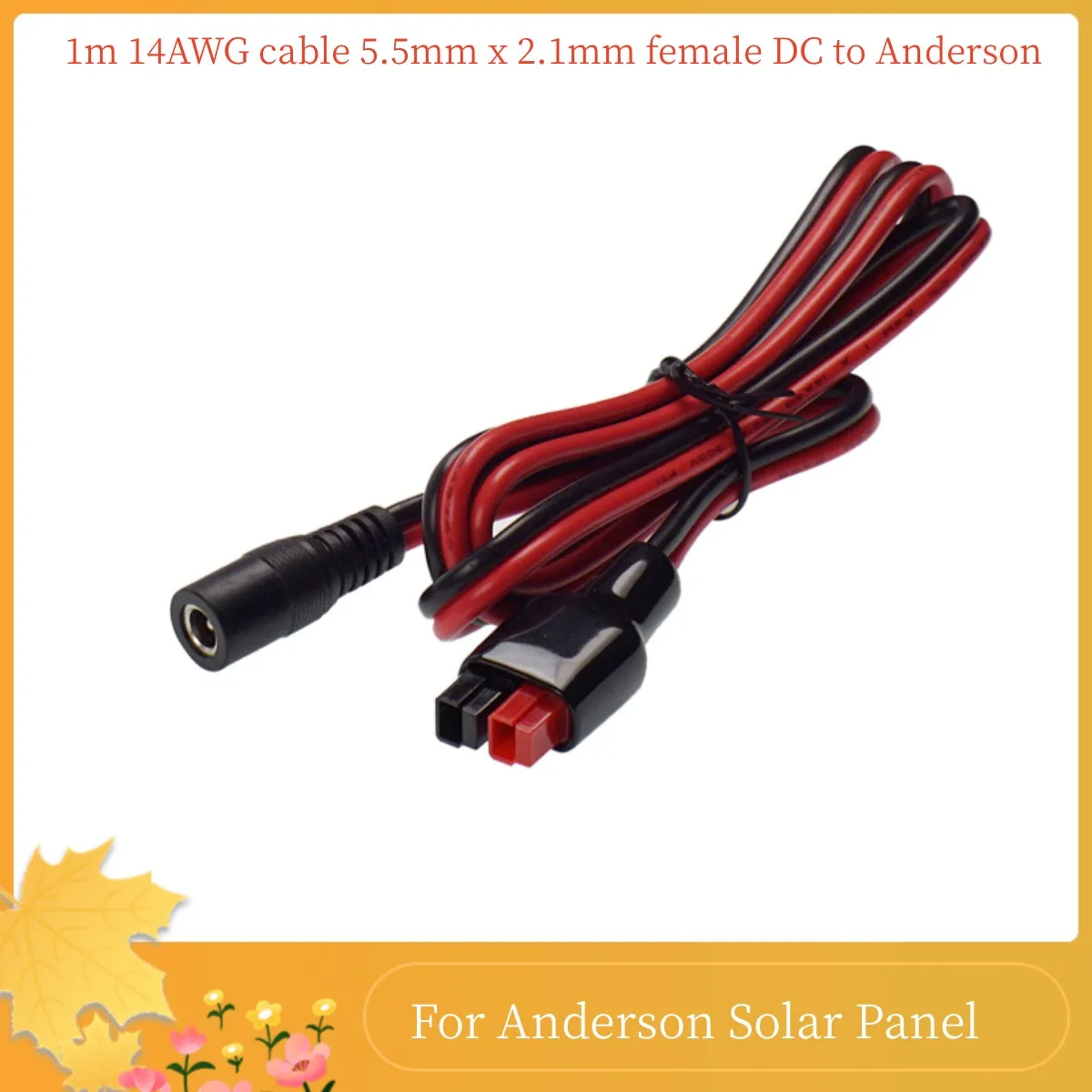 Cable de 1m 14AWG con conector DC hembra de 5.5mm x 2.1mm a conector Anderson para carga solar, enchufe de alimentación para generador portátil y panel solar