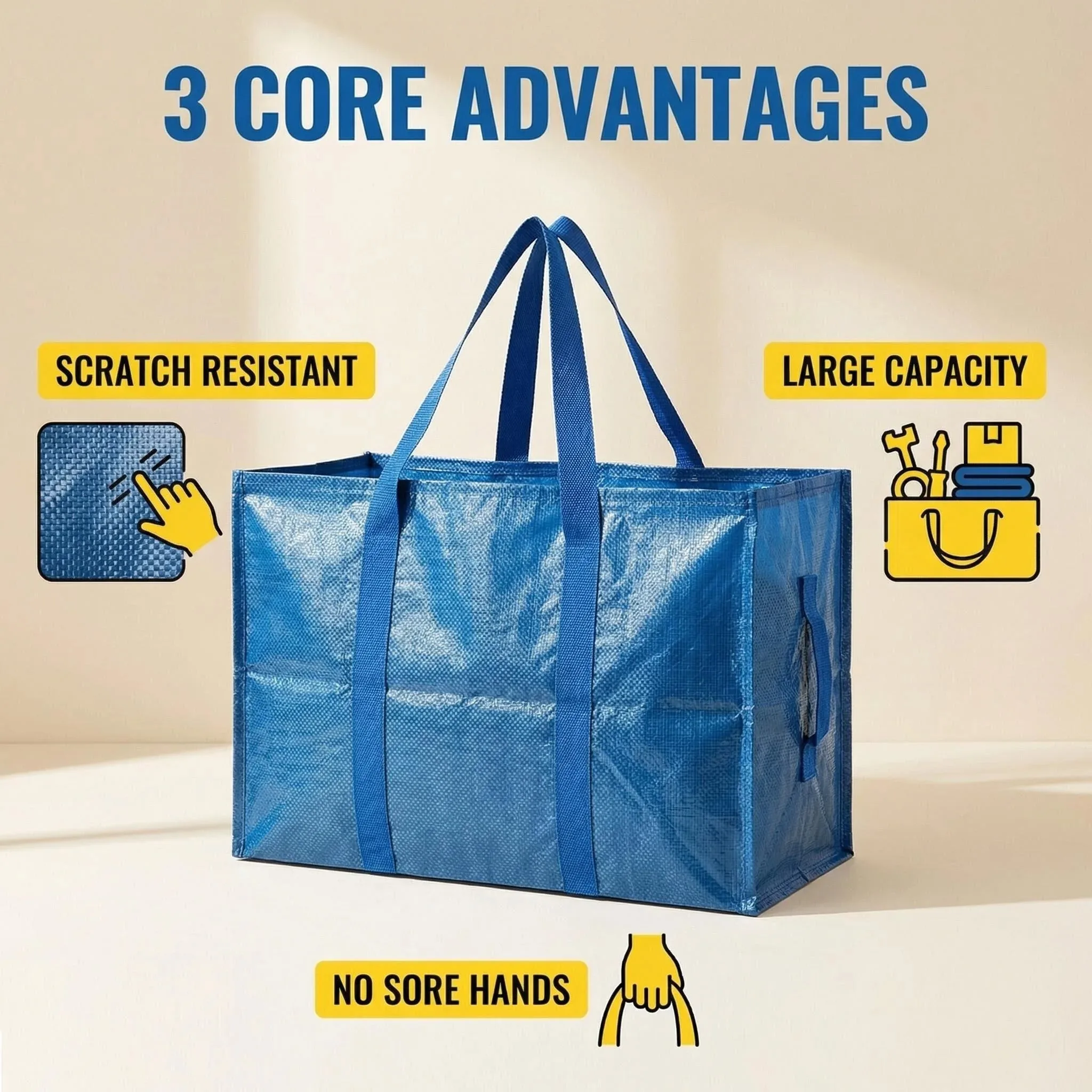 1PC Heavy Duty Foldable Moving Bag with Zipper And Handles Space Saving Storage Tote for Packing And Moving Supplies