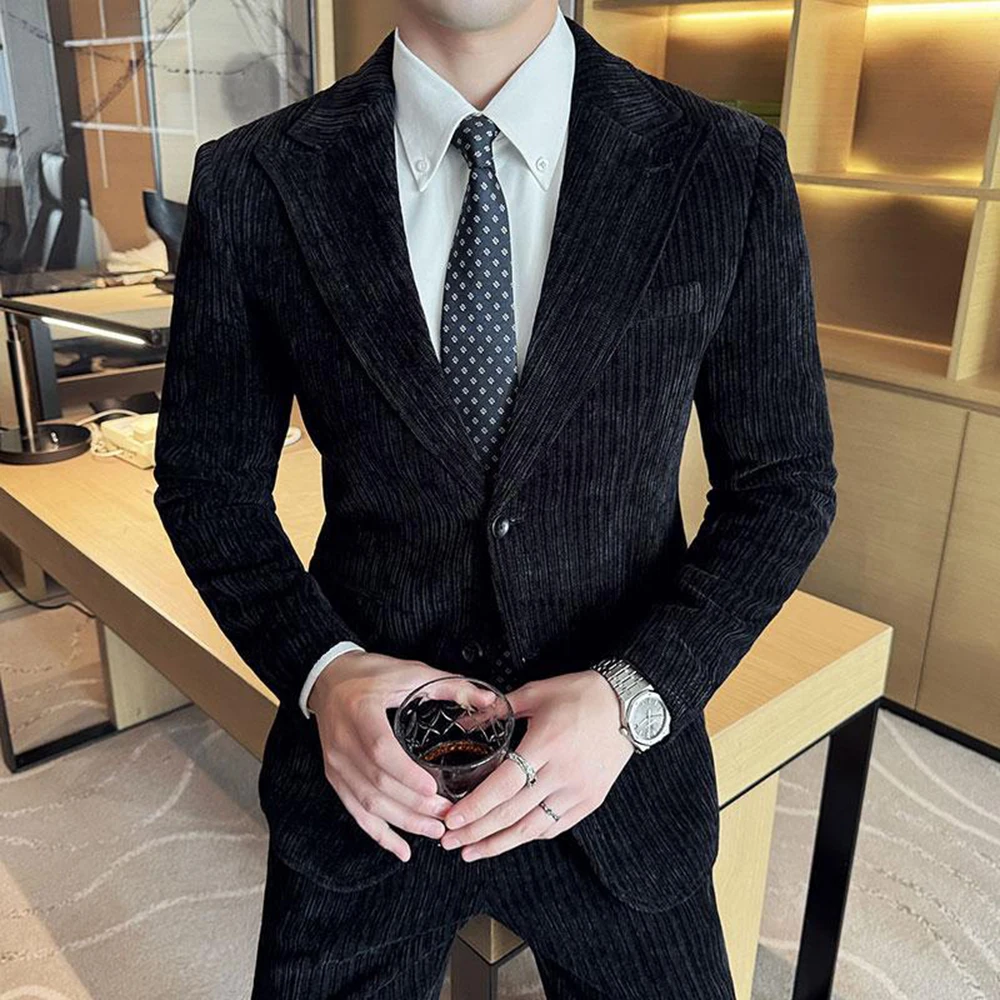 F271121 Men's Korean Slim Formal Autumn and Winter Thickened Casual Suit Jacket Groom Wedding Dress