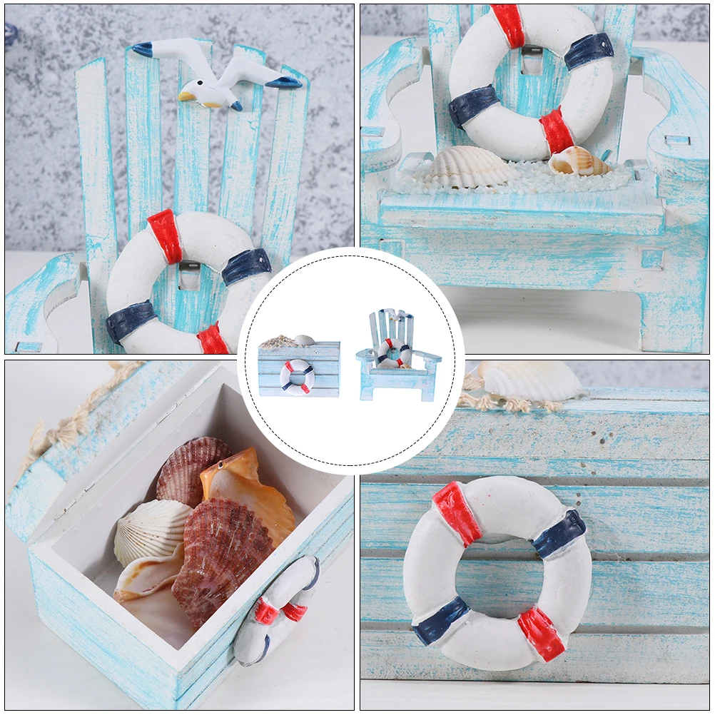 

2PCS Mini Beach Chair naments Natural Wood Wide Applicability Decor Indoor Mood Relaxation Summer Wooden Desktop Mini Furniture