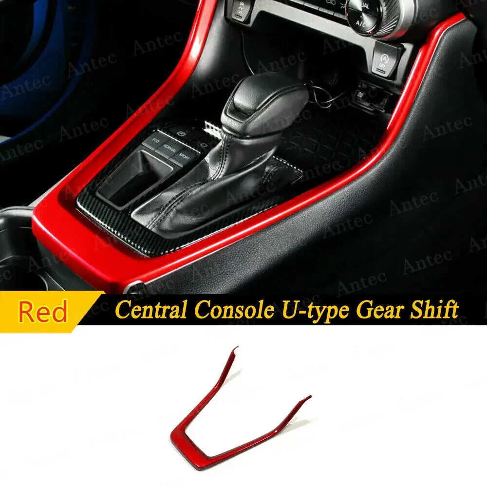 Red Central Console U-type Gear Shift Frame Trim Cover For Toyota RAV4 2019-2024