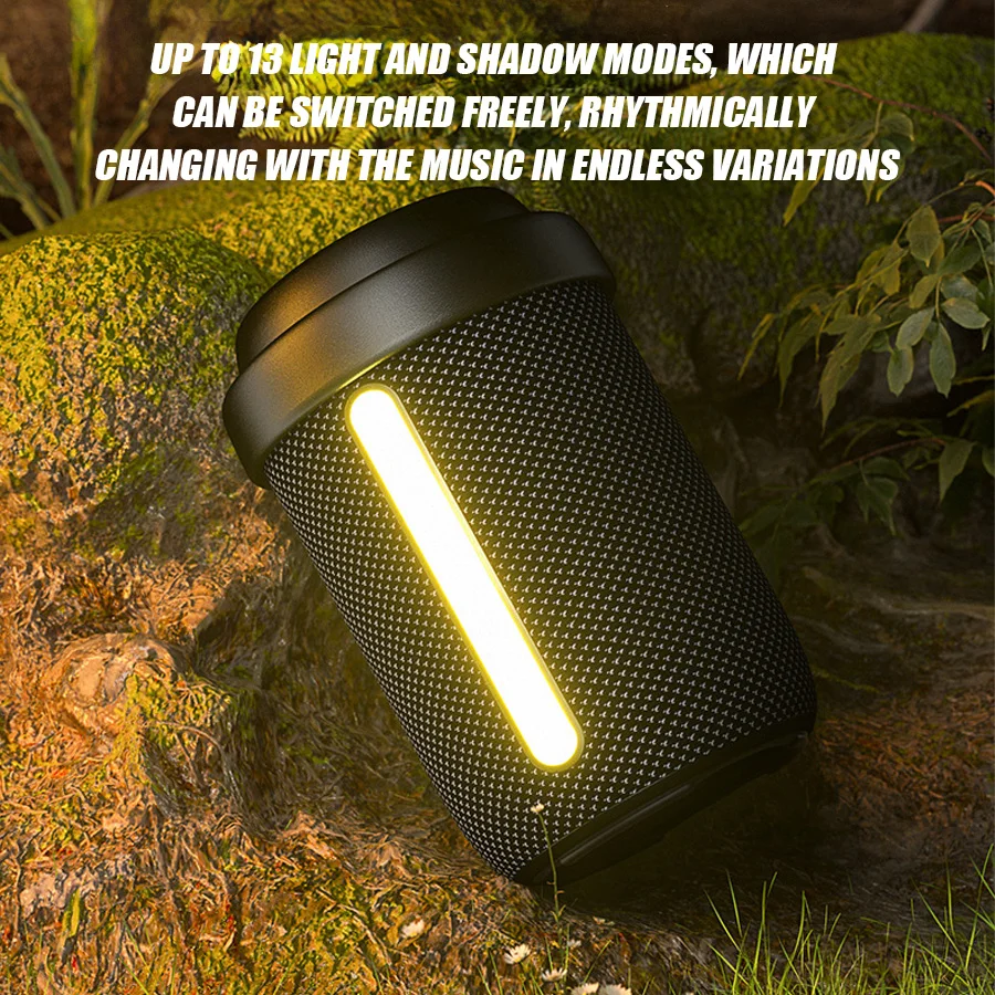 New Wireless Bluetooth Speaker with RGB Lighting, Portable Waterproof Mini Audio Rotating Volume Control & Ambient Light