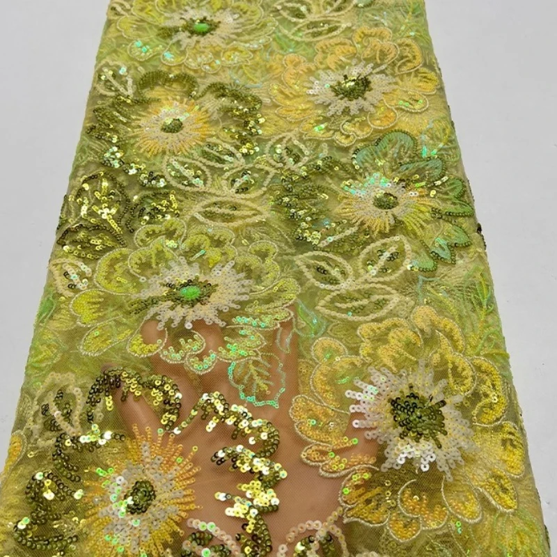 

French luxurious lace mesh fabric, high-quality African sequined lotus leaf sequined dress, embroidered lace trim fabric