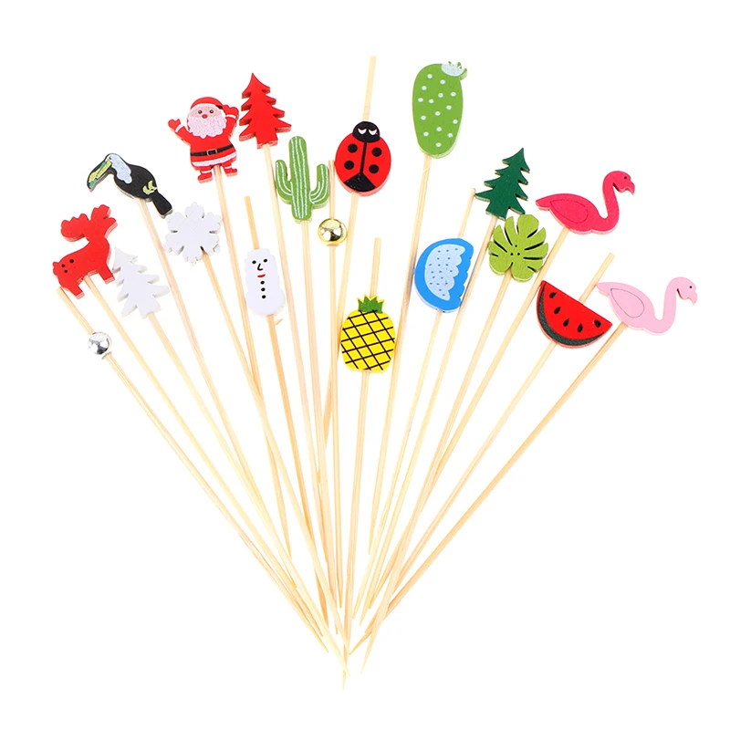 100pcs 12cm Heart Flower Bamboo Pick Buffet Cupcake Fruit Fork Party Dessert Salad Sticks Cocktail Skewer For Wedding Decoration