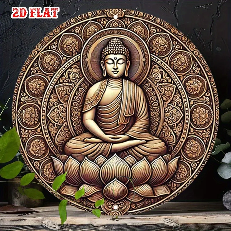 Vintage Aluminium Buddha-Wandkunst – 7,87 Zoll große runde meditierende Skulptur mit feiner Schnitzerei, Zen-Dekoration für Zuhause und Café