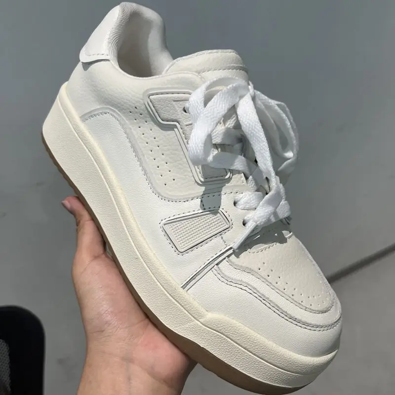 

Women's Genuine Leather Platform Sneakers New White Retro Casual Skate Shoes Warm Lined Thick Sole Lace-Up Non-slip Footwear 운동화