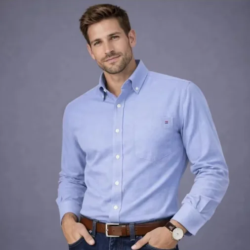 

Men's 100% Cotton Business Casual Shirt Long Sleeve Plaid Oxford Casual Solid Color Embroidery Slim fit shirt Oversized S-6XL