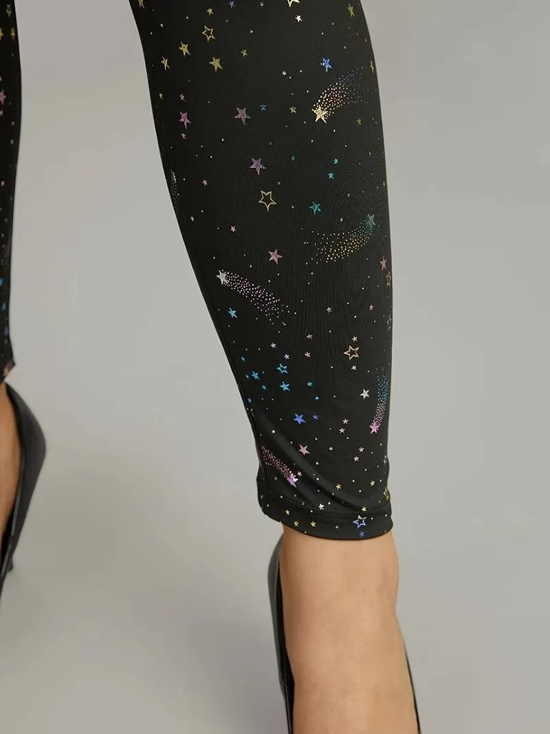 Leggings informales con estampado de estrellas para mujer, pantalones pitillo ajustados de cintura alta, a la moda, talla grande, primavera y otoño, novedad