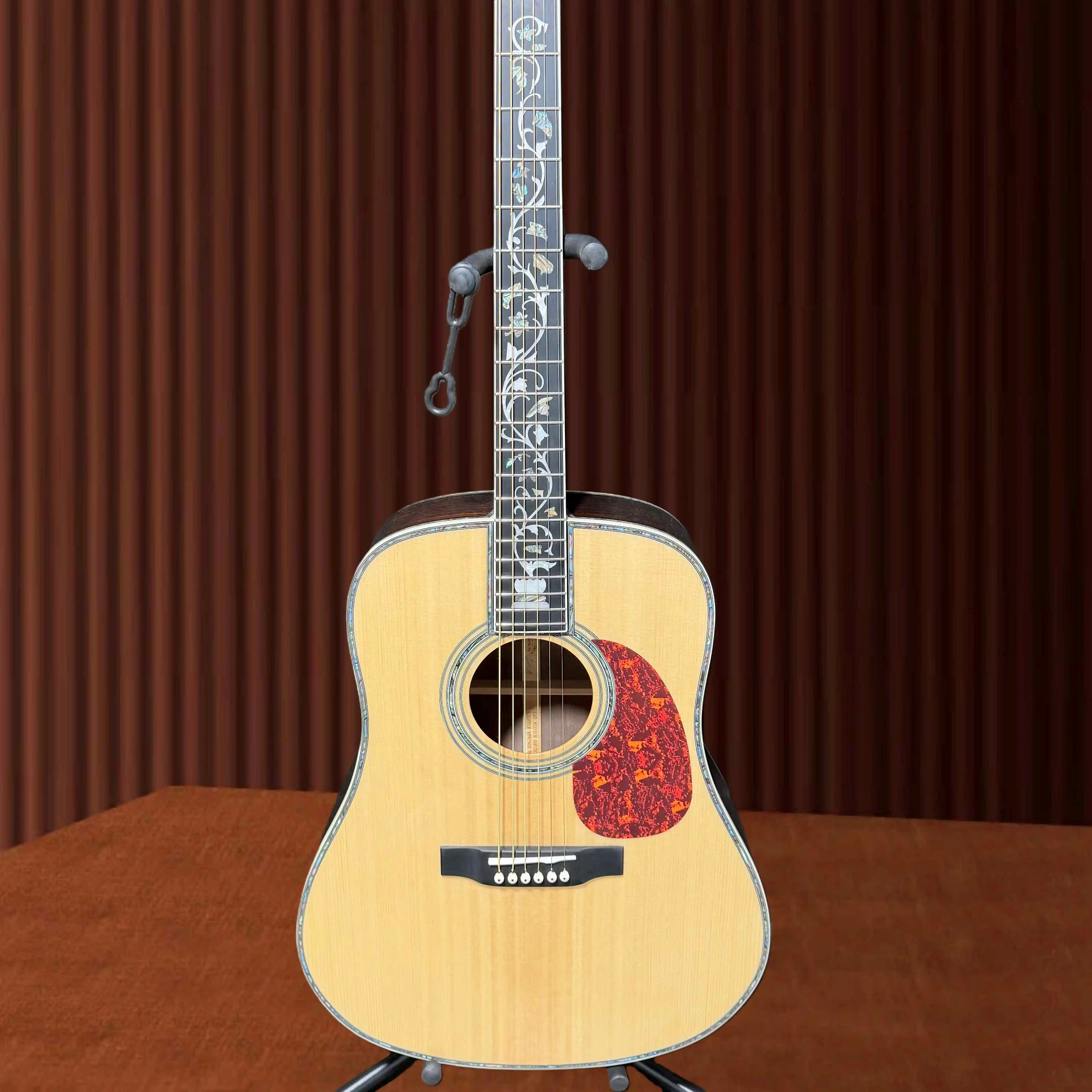 Professional Version D-45 Acoustic Guitar with 6 Strings Rosewood Fingerboard and Vase Inlaid Spruce Top, Suitable for Beginners and Professionals As A School Gift