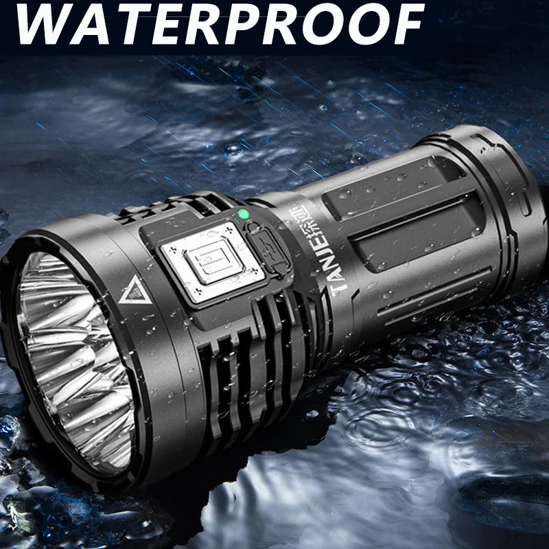 Powerful LED Flashlights Outdoor Waterproof Torch 8 Core LED Flashlamp with Side Light USB Rechargeable Lantern Built-in Battery