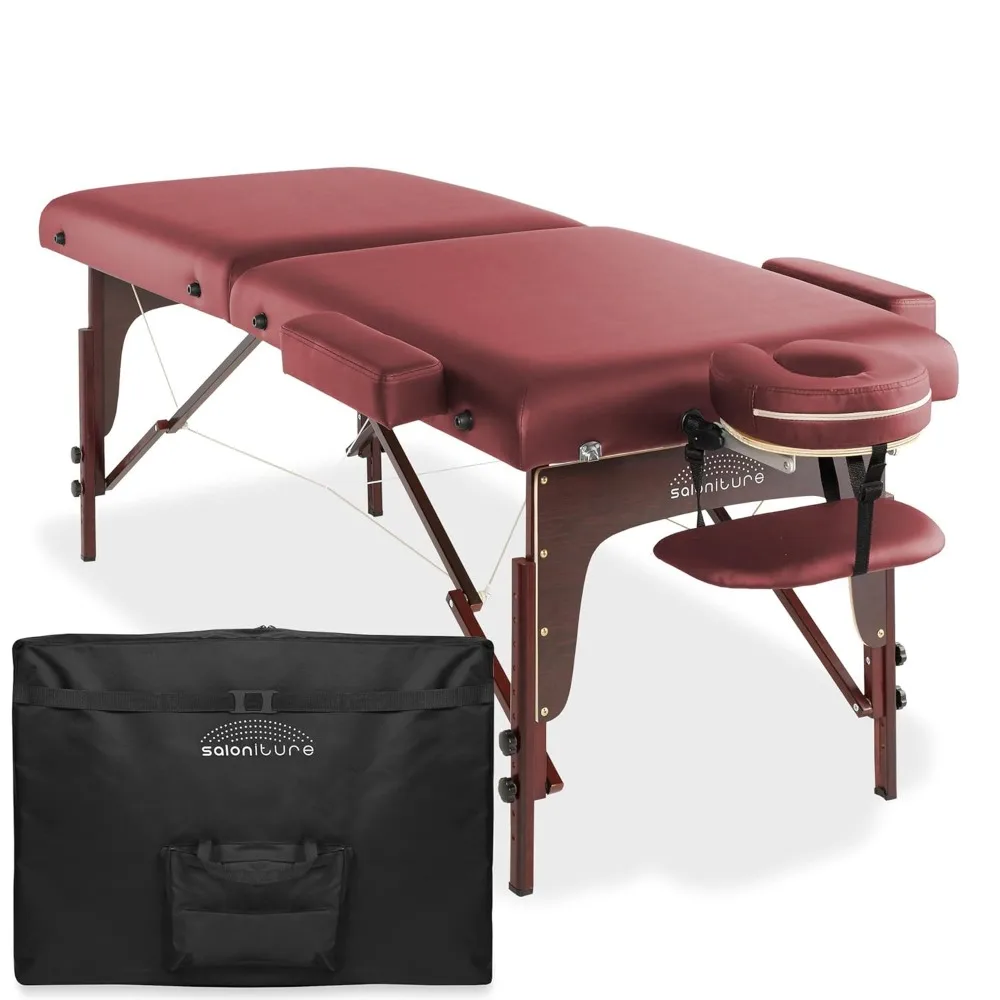 Saloniture Professional Portable Lightweight Bi-Fold Memory Foam Massage Table with Reiki Panels - Includes Headrest, Face