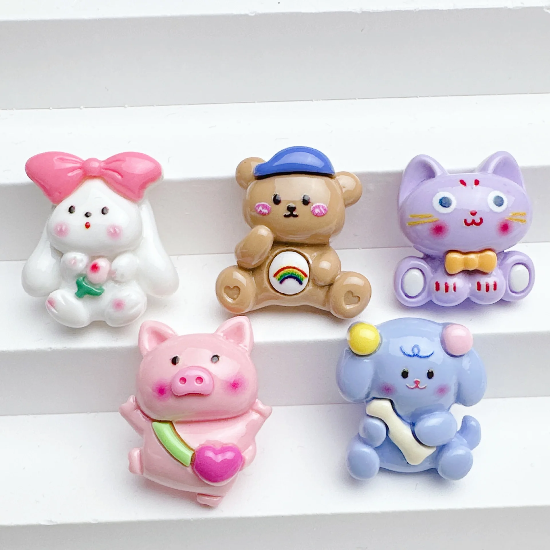 

100 Cute Mini Cartoon Animal Cat Rabbit Bear Resin Flatback Cabochon Scrapbook DIY Embellishment Accessories