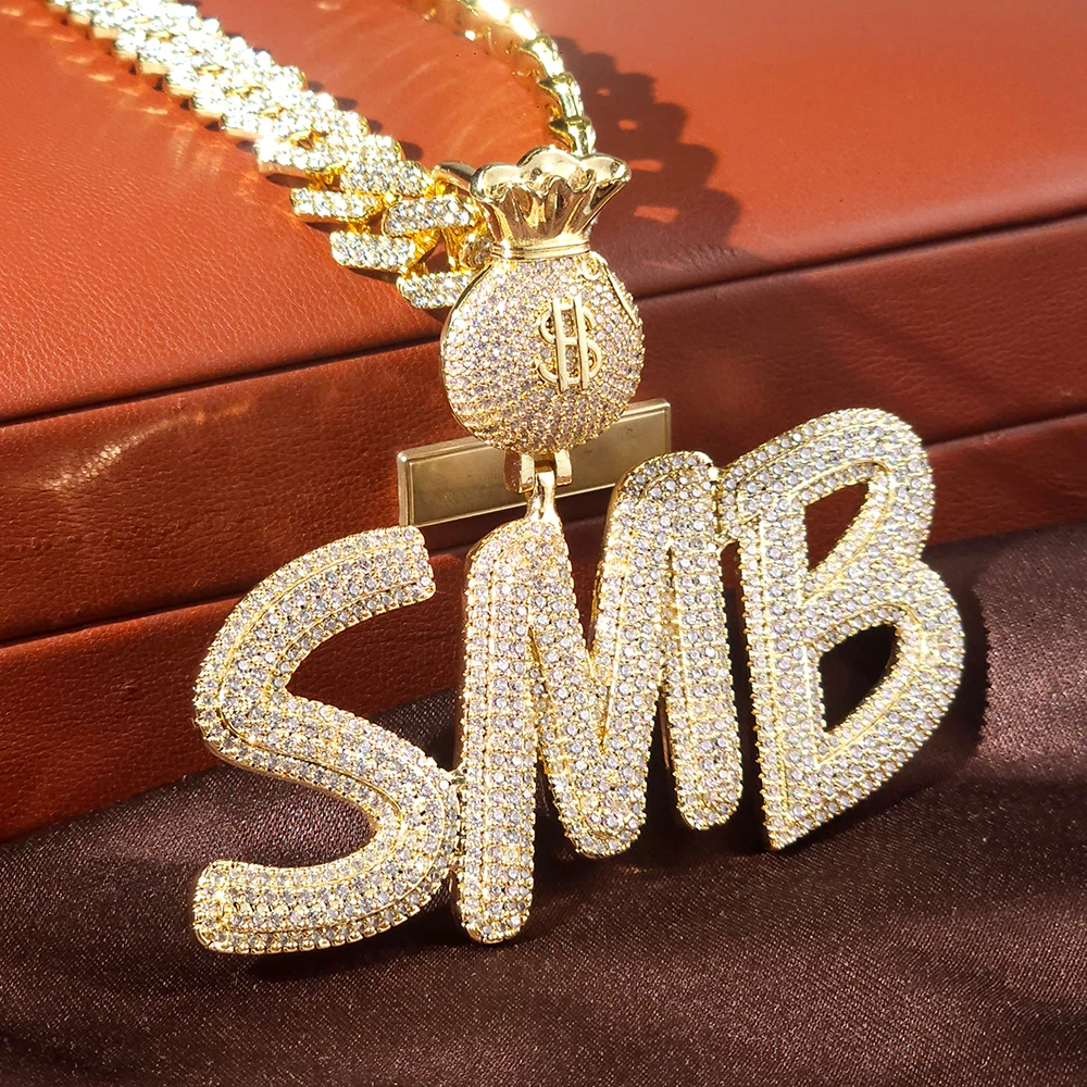 

Цепочка на заказ ICEC с застежкой для сумки для денег Iced Out, камни CZ, роскошный кулон, аксессуар, ювелирные изделия в стиле хип-хоп, индивидуальное ожерелье, подарок