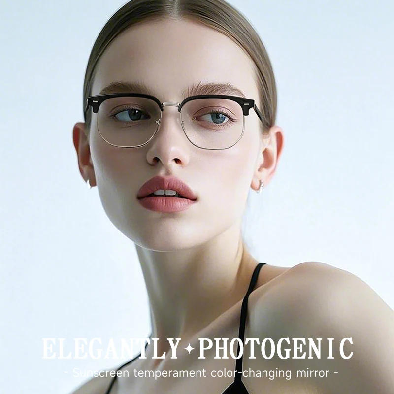 

Retro Photochromic Glasses for Men Classic Vintage Half Frame Fashion Eyeglasses Photochromic Glasses Women Accessory
