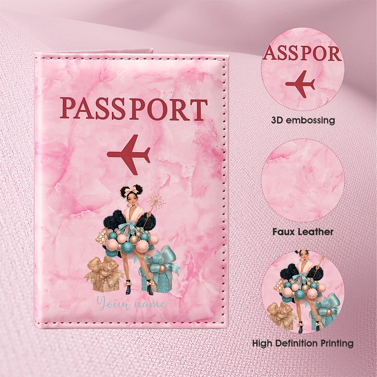 Custom Name Vintage Elegant Illustration Passport Holder, Classical Woman Holding a Bouquet of Flowers with Butterfly Elements