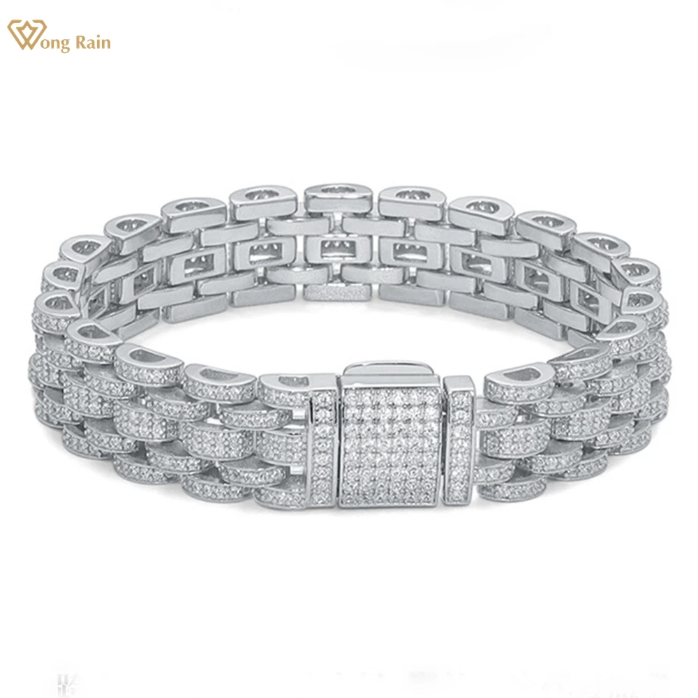 

Wong Rain Sparkling 925 Sterling Silver 3EX VVS1 D Color Real Moissanite Diamonds Gems 12 MM Chain Bracelets Bangle Fine Jewelry